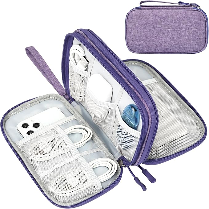 FYY Electronic Organizer, Travel Cable Organizer Bag Pouch Electronic Accessories Carry Case Portable Waterproof Double Layers Storage Bag for Cable, Cord, Charger, Phone, Large Size, Dark Purple