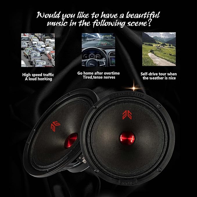 MX65P1 Midrange Loudspeaker 6.5" Red Dust Cap, 200W Max, 4 Ohms, Premium Quality Audio Door Speakers for Car or Truck Stereo Sound System, Black (2 Speaker)