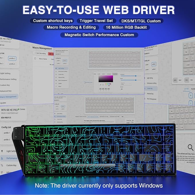 AULA WIN68 HE Mechanical Gaming Keyboard 60%, Hall Effect Magnetic Switch, Fast Trigger Mode Adjustable Actuation, 8000Hz Polling Rate, RGB Backlit, Small Wired Keyboard for Laptop/PC Gamer