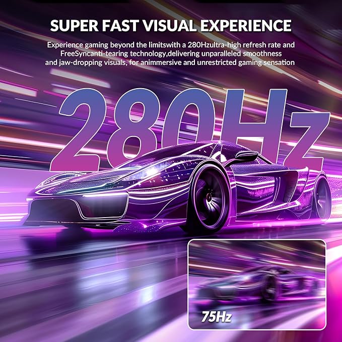 ZZA 27" Curved Gaming Monitor, 280Hz Refresh Rate, FHD 1920x1080p, 1800R VA Panel, 100% sRGB, AMD FreeSync, Low Blue Light, Ultra-Smooth Esports Display, HDMI 2.0 & DP 1.4, VESA Wall Mountable