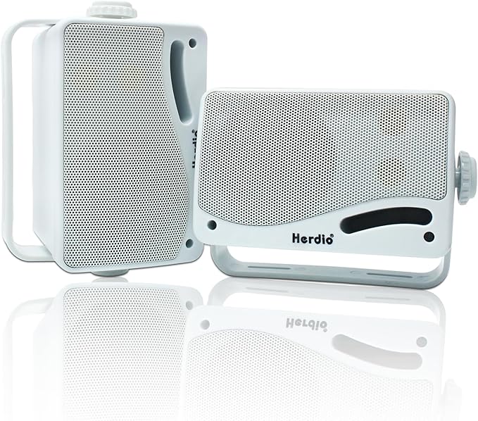 Herdio 3.5" Outdoor Bluetooth Speakers Wired Waterproof, 200W 3 Way Upgrade Premium Wall Mount Speakers, Durable Mountable Loud Sound System for Patio Indoor Deck Garage (White Pair)