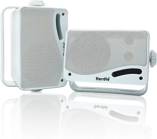 Herdio 3.5" Outdoor Bluetooth Speakers Wired Waterproof, 200W 3 Way Upgrade Premium Wall Mount Speakers, Durable Mountable Loud Sound System for Patio Indoor Deck Garage (White Pair)