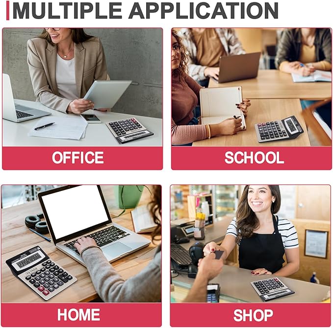 Desk Calculator, Extra Large 4in LCD Display, 12 Digits, Solar & Battery Dual Power, Calculators Desktop With Big Buttons, Auto Shut-off, Calculator for Office School Home Business Basic Black