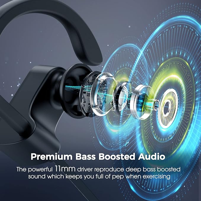 Sport Bluetooth Headphones with Microphone, 16H Deep Bass Running Headphones Wireless, IPX7 Waterproof Wireless Earbuds with Ear Hooks, CVC 6.0 Noise Cancelling Earbuds for Calls, Red