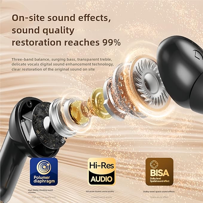 Wireless Earbuds, Bluetooth 5.4 Headphones Bass Stereo, Ear Buds with Noise Cancelling Mic LED Display, IP7 Waterproof in Ear Earphones, 42H Playtime for Laptop Pad Phones Sports Workout