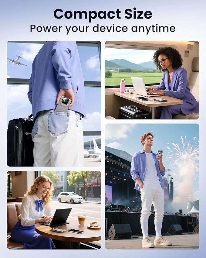 Portable Charger Power Bank with Built-in Type C Cables, 22.5W Fast Charging 10000mAh Phone Charger, Travel Battery Pack Slim Battery Bank with Smart LED Display for iPhone, Android & USB-C Devices