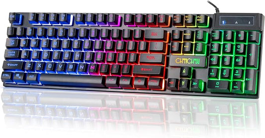 CHONCHOW Wired Gaming Keyboard, 104 Keys Full Size, with Anti-Ghosting and Multimedia Keys, LED Backlit Light Up Keyboard for PC Mac Laptop Desktop, Gaming or Office