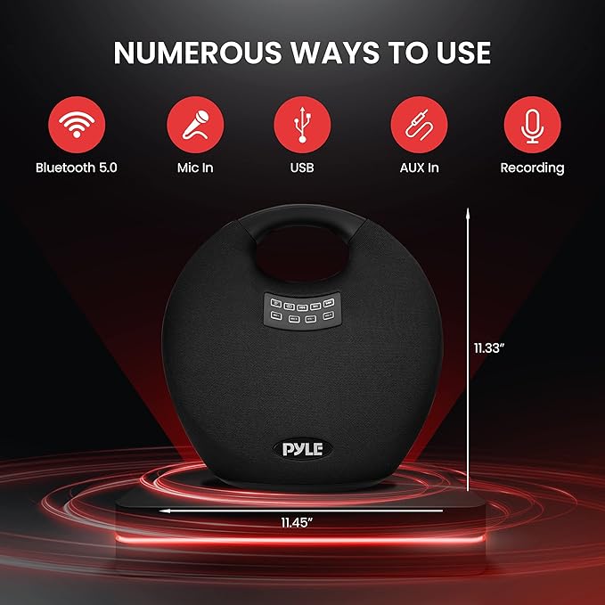 Pyle Wireless Portable Bluetooth Speaker, with Built in Rechargeable Battery, Wired Microphone, Clear Surround Sound, Mini IPX4 Waterproof Speaker for Indoor and Outdoor Activities