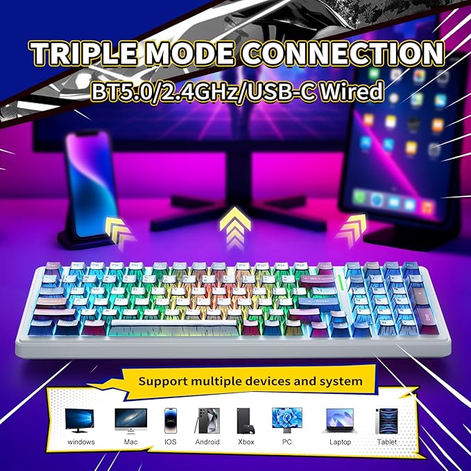 x Aula F99 Wireless Gaming Keyboard, Bluetooth Mechanical Keyboard Hot Swappable Custom Creamy Computer Keyboards, RGB Backlit, Tri-Mode BT5.0/2.4GHz/USB-C, Gasket Structure, Pre-lubed Linear Switches