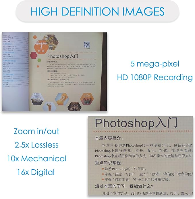 IB520 HDMI/USB 5MP Document Camera with 16x Digital Zoom, Autofocus, LED Light, Professional Visual Communication Tool of Real-time Projection, Compact for Teachers in Classroom