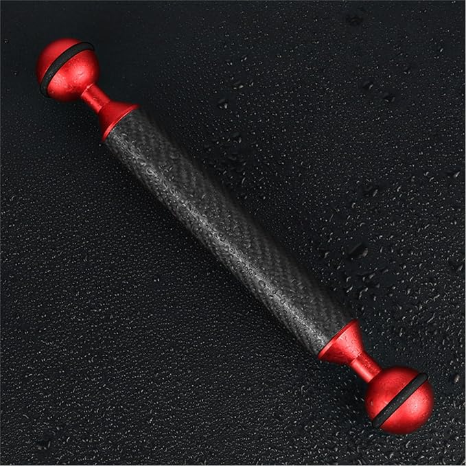 Carbon Fiber Underwater Float Arm, 1-inch Dual Ball Buoyancy Arm for Underwater Camera Tray, Video Light & Strobe for Scuba Diving Photography & Videography (Red, 12 inches)