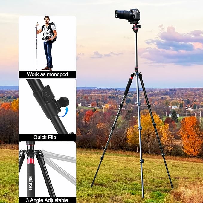 Travel Tripod, 70" Camera Tripod Monopod with Ball Head Lightweight Aluminum Portable for DSLR/SLR Cameras, Video Camcorders, Action Cameras, Phones, Telescopes...8.8lbs (TM70-LB36)