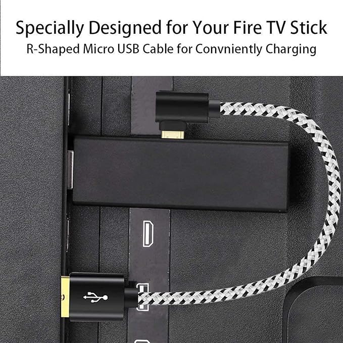 Y.D.F USB Power Cord Power up Your Fire TV Stick Form Your TV's USB Port, USB Cable for Chromecast/Roku Stick, 2 Pack 8 Inch (1 Straight 1 Angle)