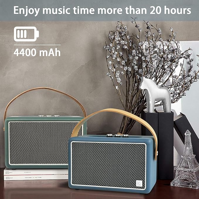 Vintage Bluetooth Speakers, KONEX 40W Leather Portable Wireless Speaker, Bluetooth 4.2 Heavy Bass Music Player, 20H Long Playtime, Mid Century Modern Decor for Home, Office, Party, Gift for Friend