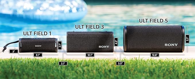 Sony ULT Field 5 Wireless Portable Bluetooth Speaker, IP67 Waterproof, Dustproof, and Rustproof with Enhanced Bass, 25 Hour Battery, 360° Party Light, and Shoulder Strap (SRSULT50W), Off White