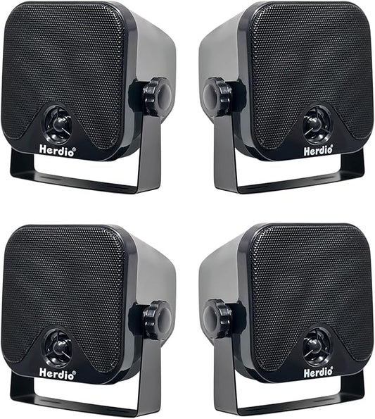 Herdio 4 Inches Heavy Duty Waterproof Boat Marine Box Outdoor Speakers Surface Mounted for Skid Steer ATV UTV RZR RV Golf Cart Tractor Powersports Boat Truck Jeep(4 Black Speakers)
