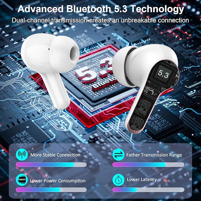 Wireless Earbud, Bluetooth 5.3 Headphones 40H Ear Bud in-Ear Bluetooth HiFi Stereo Sound with 4 Mics, IP7 Waterproof (Golden)