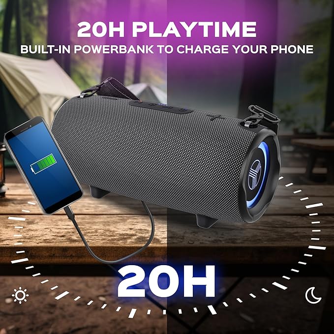 TREBLAB Ultra Loud Wireless Speaker - 60W Stereo Sound with Deep Bass, 20H Playtime, Powerbank, Waterproof, Loudest Portable Bluetooth Speaker for Home, Outdoor Party, Beach, Work, Travel, HD-Max