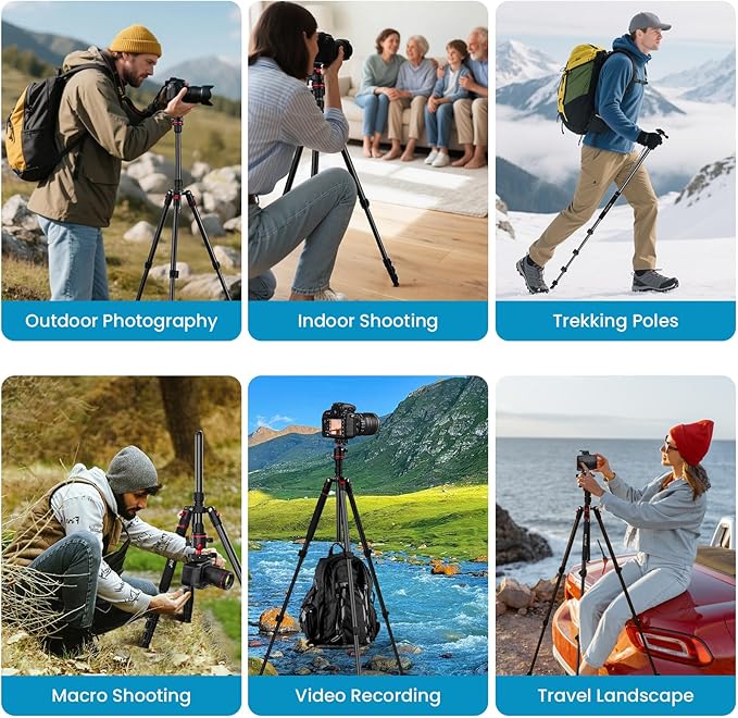 Camera Tripod, Lightweight Travel Outdoor DSLR Tripods Aluminum Tripod/Monopod, 360°Ball Head Detachable, Tripod for iPhone, ipad, DSLR,Tablet with Carry Bag