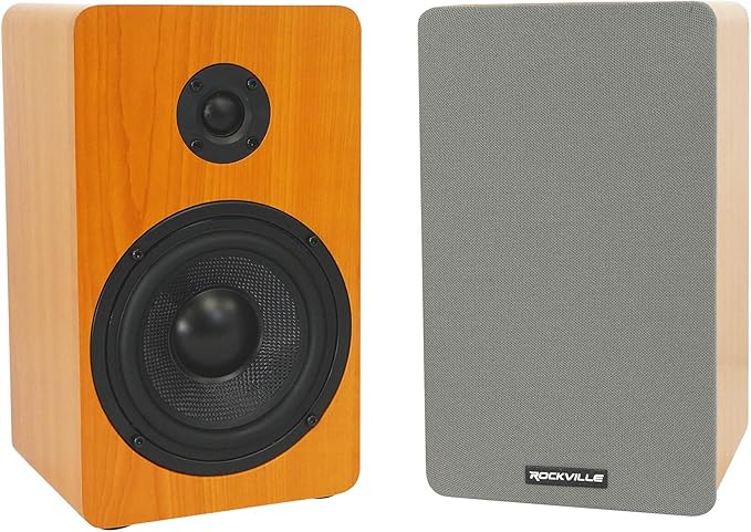 Rockville Pair RockShelf 58C V2 360W 5.25" Bookshelf Speakers, 8 Ohm, Kevlar Woofers, Silk Dome Tweeters, MDF Wood Grain Cabinet, for Home Theater and Music