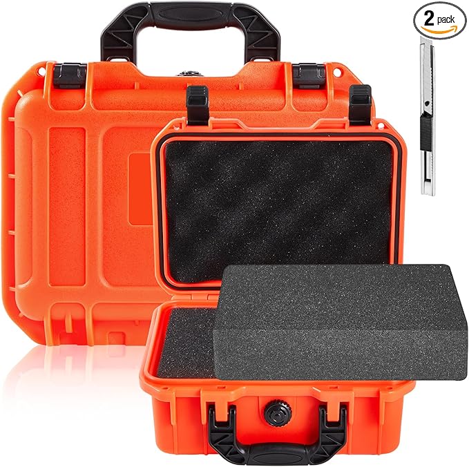 16.3 x 12.4 x 6.5 Inch Waterproof Hard Case with DIY Customizable Foam Insert Portable Protective Case with Knife for Camera Drones Equipments Tools Test Instruments (Reddish Orange)