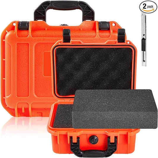 11.3 x 8.7 x 4.2 Inch Waterproof Hard Case with DIY Customizable Foam Insert Portable Protective Case with Knife for Camera Drones Equipments Tools Test Instruments (Reddish Orange)