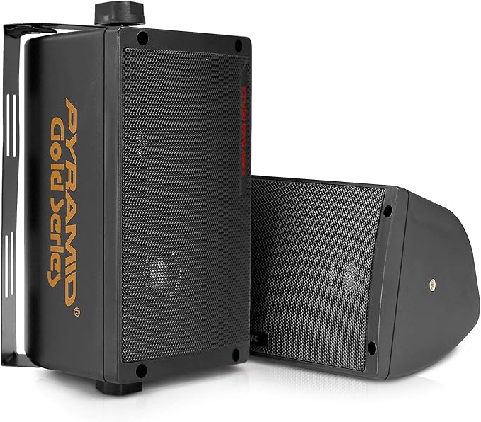 Pyramid 300 Watt 3-Way Mini Box Speaker System (Pair), Wall Mountable Indoor/Outdoor Surround Sound Speakers with 3.25" Woofer, 2" Midrange, 1" Tweeter, ABS Sealed Enclosure, Mounting Kit Included