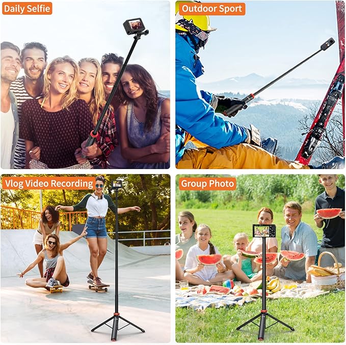 VRIG 52" Extendable Camera Tripod for Insta360 X4 X3 X2 Selfie Stick Tripod with 1/4" Screw Mini Portable Phone Stand Tripod for Hero 12 11 10 9 8 7 6 5/DJI Osmo/AKASO/SJCAM/Action Camera
