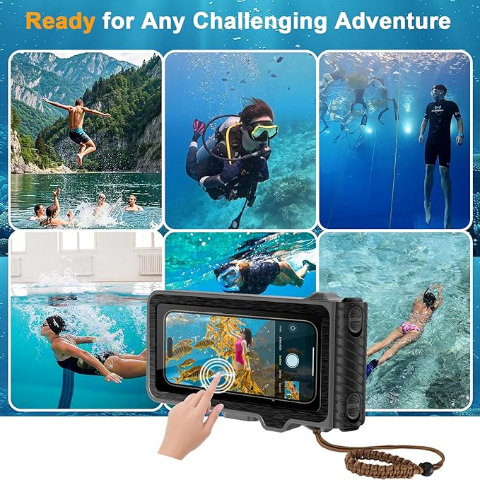 2025 Upgrade Waterproof Phone Case, Diving Snorkeling Swimming Scuba Underwater Touch Screen Photo Video Housing Cover for 17/16/15/14/13/12/11 Pro Max/XS/X Samsung Galaxy S25/S24/S23/S22 (Black Gray)