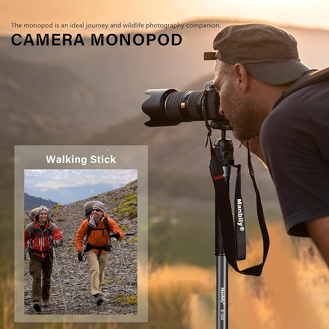 Manbily 65-Inch Camera Monopod, 5 Sections Aluminum Travel Monopod for Canon Nikon Sony DSLR Cameras Video Camcorder, Compact Portable Lightweight（E-222） (Gray)
