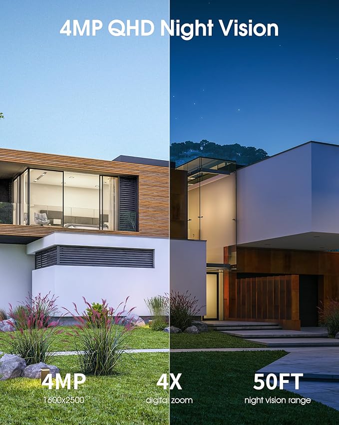 Solar Security Cameras Wireless Outdoor, 4MP 360° View Battery Powered Outdoor Camera, Night Vision with Spotlight, 2-Way Audio, PIR Motion Sensor, 2.4G/5G Dual Band WiFi (2 Pack)