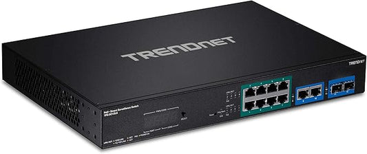 TRENDnet 12-Port Gigabit PoE+ Smart Surveillance Switch, TPE-3012LS, 8 x Gigabit PoE+ Ports, 2 x Gigabit Ports, 2 x SFP Slots, 110W PoE Budget, Managed Switch, Long Range PoE+ up to 200m (656 ft)
