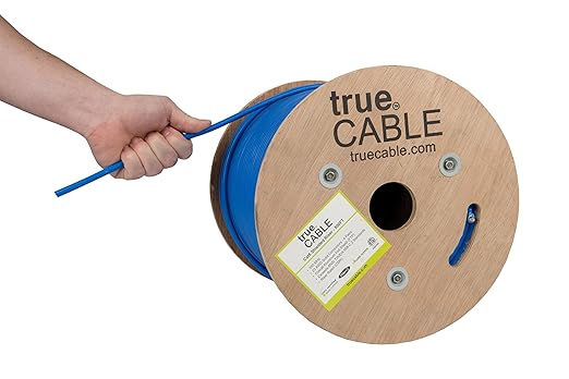 TRUE CABLE Cat6 Shielded Riser (CMR) Bulk Ethernet Cable, 500ft, Blue, 23AWG Solid Bare Copper, 550MHz, Overall Aluminum Foil Shield (F/UTP), PoE++ 100W, ETL Listed