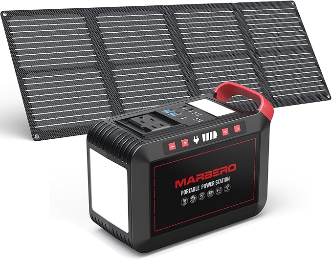 MARBERO 237Wh Solar Generator with Solar Panel Included Portable Power Station 300W Pure Sine Wave with Foldable Solar Panel 60W Set for Camping Outdoor Hiking Fishing Emergency