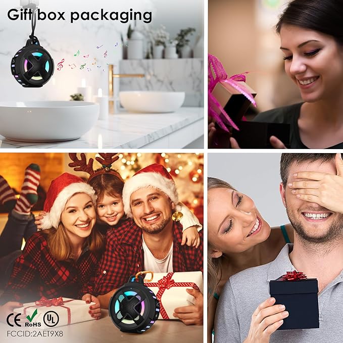 Upgraded, Bluetooth Speaker, Shower Speaker, Certified IP67 Waterproof, Silicone Case, 10W Pro Sound & Deep Bass, 24Hrs Playtime, Lights, Small Wireless, Portable Clip, for Beach Kayak Camping Gifts