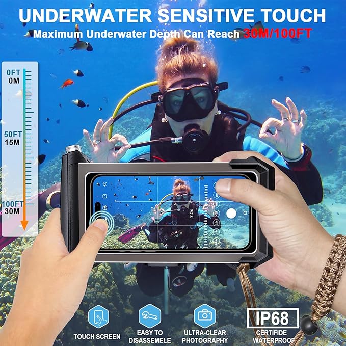 2025 Underwater Diving Snorkeling Phone Case for iPhone 17/16/15/14/13/12/11 Pro Max/XS/X Samsung Galaxy S25/S24/S23 [100FT/30M] Professional Scuba Dive Waterproof Case Underwater Photo Video Cover