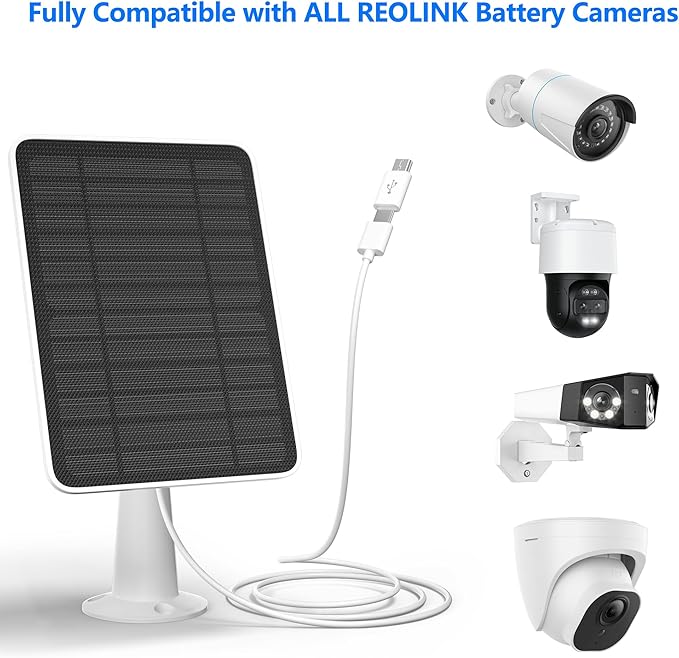 Solar Panel Charger Compatible with Reolink Argus 2E/Eco Ultra/Go PT Plus/Go Plus/Argus 3 Pro/Argus PT, 5W Solar Panels for Reolink Battery Camera, IP65 Waterproof 10ft Cable Secure Wall Mount, 3 Pack