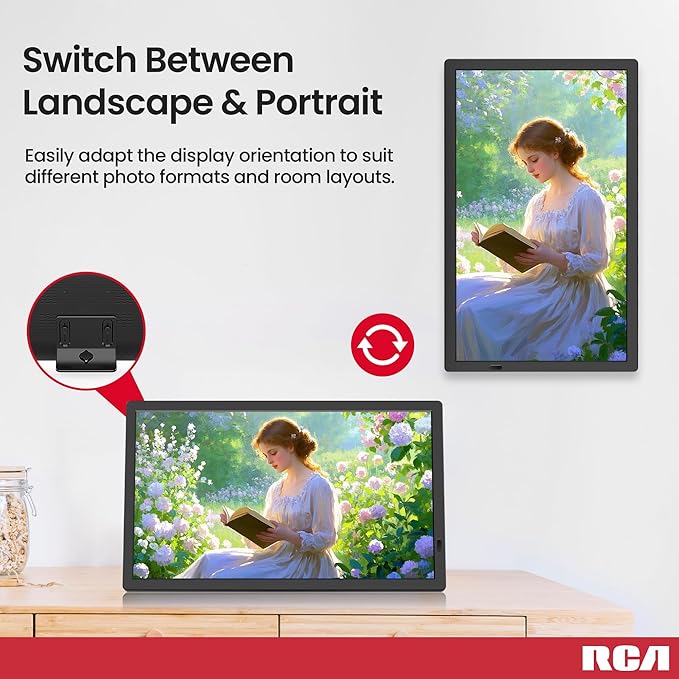 RCA 21.5" Large WiFi Digital Picture Frame Electric Uhale Frames with Remote Control 32GB Memory, 1920 X 1080P FHD IPS No Touch Screen, Support Wall Mount, Auto Rotate, Instantly Share Photos Videos