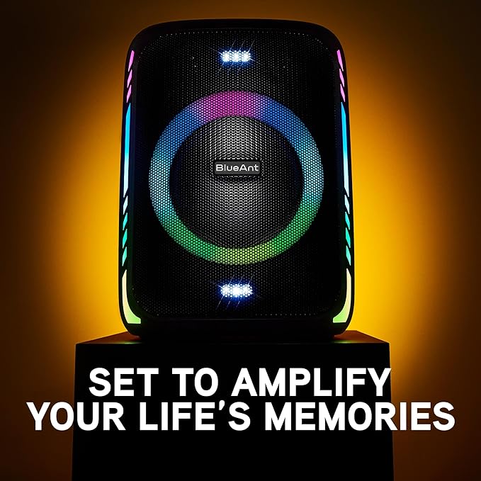 BlueAnt X5i | Portable Bluetooth Party Speaker | Black | 120W Peak Power | Includes (2) Wireless Microphones | (Up to) 30-Hr Playtime