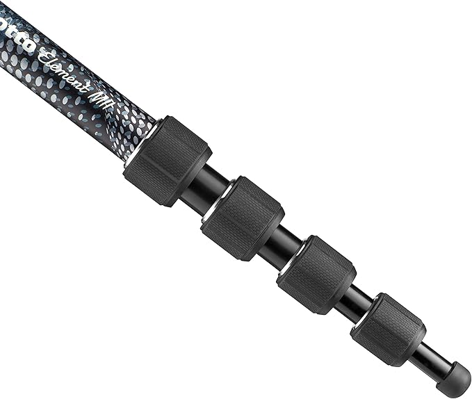 Manfrotto Element MII MMELMIIA5BK, Lightweight 5-Section Aluminium Travel Camera Monopod, with Wrist Strap, Rubber Grip, Twist Locks, Load up 15kg, for Compact Cameras, Mirrorless, DSLR, Black