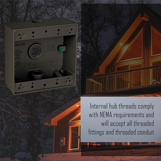 2-Gang Weatherproof Box, Three 3/4 in. Outlets, Bronze