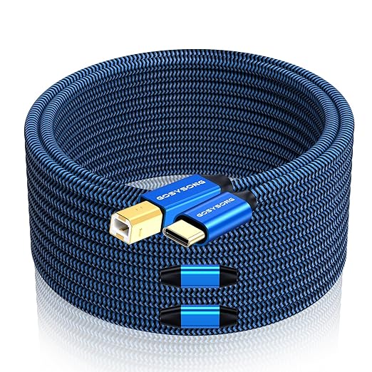 USB C to B Printer Cable 60ft, High Speed Printer Cord Compatible with Printers,Scanners,Faxs,Midi Keyboards,Audio Recordings (Blue)