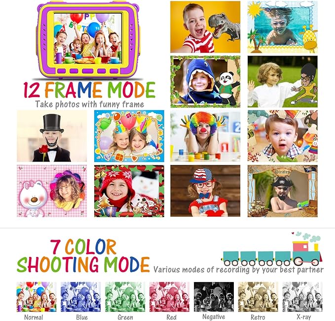 Ourlife Kids Waterproof Camera Gifts for Toddler, 1080P HD Digital Video Camera with 2.4'' IPS Screen, Fill Lights, Children Selfie Underwater Camera Toy for Little Girls with TF Card, Silicone Handle