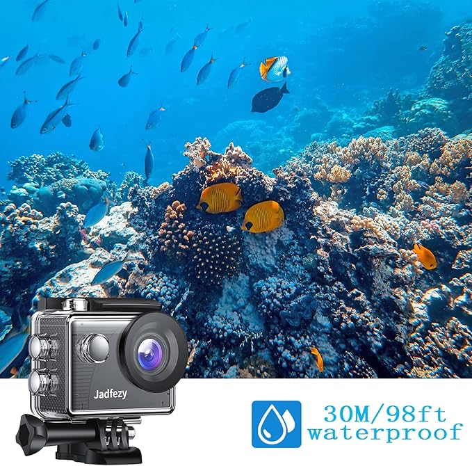 Action Camera FHD 1080P with 32GB Card, 98FT/30M Underwater Waterproof Camera with 2 Rechargeable Batteries, Wide Angle Sports Camera with Accessories Kit Suitable for Helmet, Bicycle, etc.