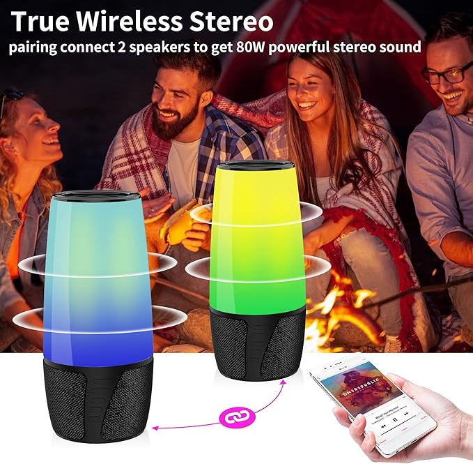 FDY Portable Bluetooth Speaker,9 Color LED Lighting,Wireless Speakers 40W Loud Sound,IPX6 Waterproof,Bluetooth 5.3,360° Stereo Sound Effect for Home/Outdoor/Party/Beach, Birthday Gift(Colorful)