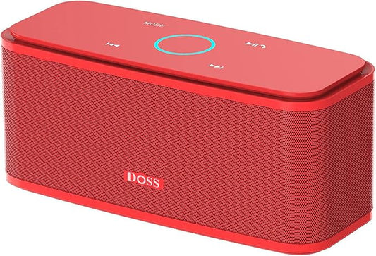 DOSS SoundBox Touch Wireless Bluetooth Speaker with HD Sound and Bass, IPX5 Water-Resistant, 20H Playtime, Handsfree, Portable for Office, Home, Outdoor, Travel-Red