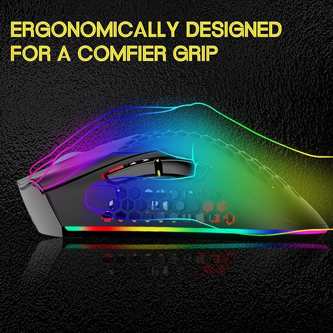 VEGCOO Wireless Gaming Mouse, C23 Silent Click Wireless Rechargeable Mouse with Colorful LED Lights and 3 Level DPI 400mah Lithium Battery for Laptop and Computer (Black)