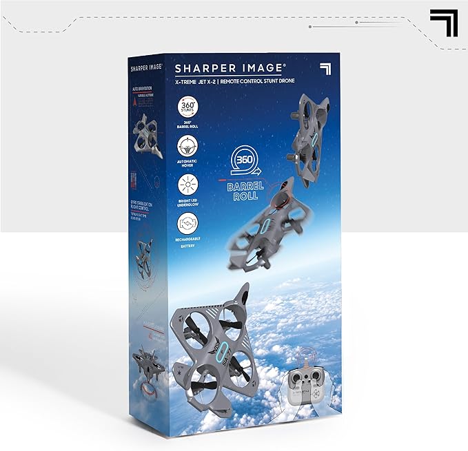 Sharper Image® X-Treme Jet X-2 High-Performance Remote Control Drone, 2.4 GHz Long Range Wireless Control, Advance Auto-Pilot with 360 Barrel Roll, 7-piece, Grey, Age 8+