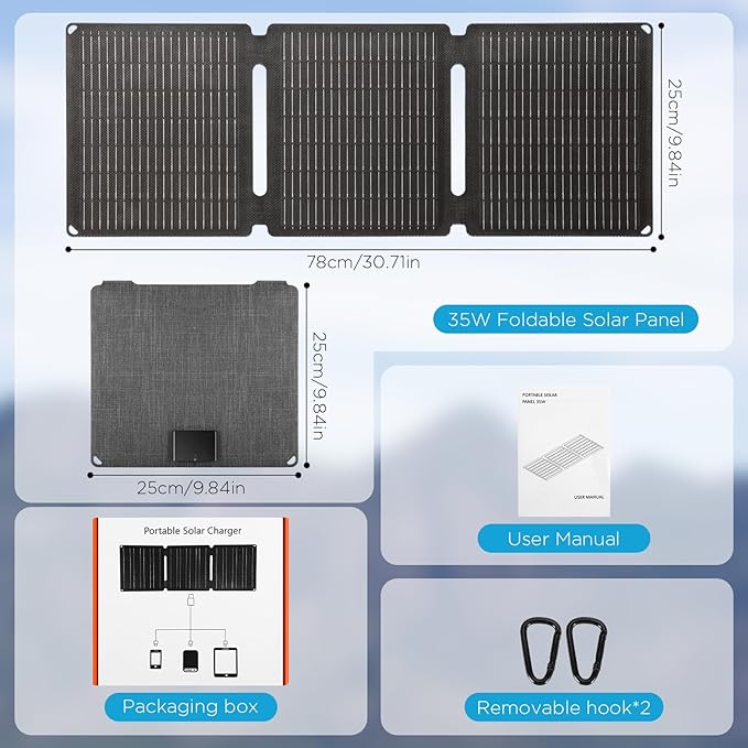 35w Solar Charger Fast Charging Cell Phone Battery Charger Portable Generator for Camping Waterproof Dustproof Battery Pack Charger Portable