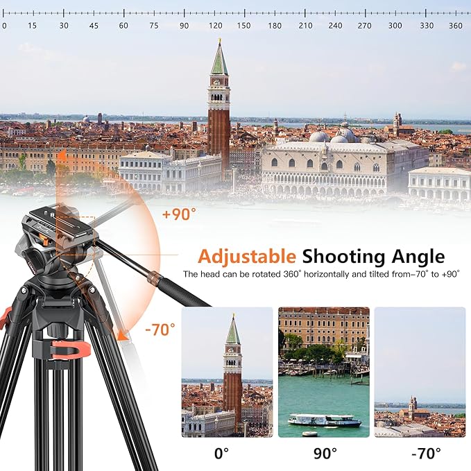 COMAN Camera Tripod, Heavy Duty Tripod for Camera with 72" Aluminium and 360 Degree Fluid Head for Canon Nikon DSLR Camcorder Video Shooting